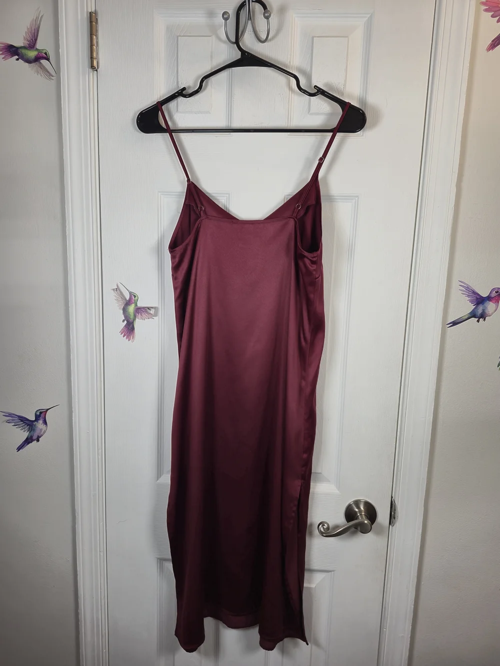Forever 21 Burgundy Satin V-Neck Midi Slip Cocktail Date Night Dress Y2K - Picture 4 of 5